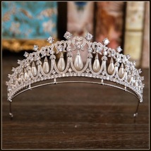 Royal Bridal Princess Di White Gold Plated Pave CZ Pearl Tear Drop Jewel... - £94.28 GBP