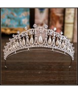 Royal Bridal Princess Di White Gold Plated Pave CZ Pearl Tear Drop Jewel... - €101,24 EUR