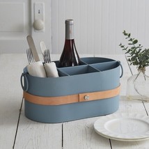 Divided storage Caddy in Slate Blue metal with Leather trim - £25.17 GBP