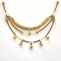 Sweet Honey 3-Tier Layered Neutral Tone Glass Bead Necklace 18-20” - £10.18 GBP
