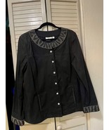 Quacker Factory Sz XL Black Rhinestone Embellished Denim Jacket Classic Elegance - $24.99