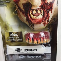 Halloween Deluxe Zombie Makeup Kit Teeth Latex Blood Scab Tattoo Costume Theater - £8.85 GBP