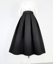 Women Black Midi Skirt Outfit Black Pleated Party Skirt Plus Size Floral Pattern image 9