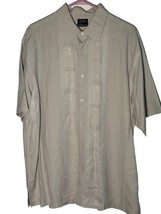 Mens Izod Washable Silk Button Up Shirt Short Sleeves Size Large Tan Hawaiian  - £7.15 GBP