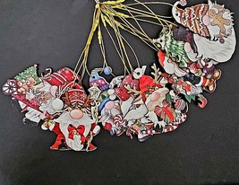 Christmas Ornaments Gnomes Hanging Wooden 12 Different Hand painted NEW - £8.59 GBP