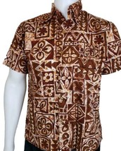 Tapa Barkcloth Hawaiian Shirt Mens Large 60s Dagger Collar Tiki Brown Fl... - £68.71 GBP