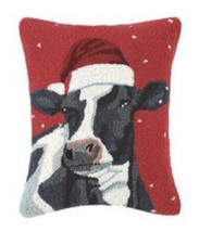 Peking Handicraft Santa Cow Hooked Wool Holiday Pillow 14 X 18 - £43.85 GBP