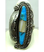 Native American Herbert Pinc Navajo Sterling, Turquoise, MOP Ring, Signed - £159.67 GBP