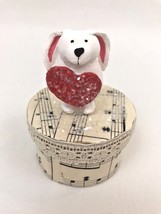 Vintage Bunny Heart Box Paper Candy Container Glitter Decorative 3.5&quot;  - $12.00