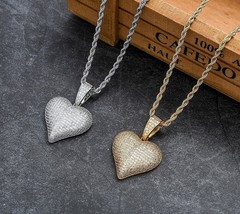 Heart Necklace Heart Pendant Bling Heart Hip Hop Pendant  - £143.21 GBP