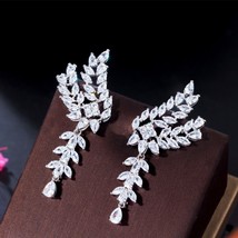 Chic Leaf Wing Delicate Cubic Zircon White Gold Plated Big Long Dangle Party Eng - £16.55 GBP