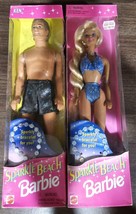 Vtg 1995 Mattel Sparkle Beach Barbie &amp; Ken Dolls W Bracelet Sealed 13132 14350 - £43.89 GBP