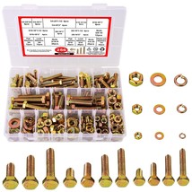 Hakkin 256PCS Bolts and Nuts Assortment Kit, 1/4-20, 5/16-18, 3/8-16 Hex, Gold - £27.17 GBP