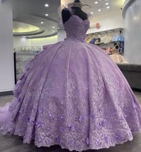 Beautiful Lavender Princess Beading Tiered Quinceanera Dresses Sleeveless Ball G - £308.62 GBP