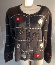 Vintage Vest Paul Harris Design Black Cotton Size S Embroidered mittens - £18.27 GBP