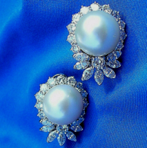 Earth mined Diamond Earrings Royal Design Art Deco Pearl Ear Pendants 14... - £12,425.32 GBP