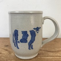 Vintage Country Farmhouse Handmade Stoneware Pottery Blue Cow Coffee Mug... - $29.99