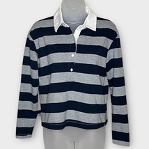 EVEREVE navy &amp; gray rugby stripe long sleeve polo shirt size xs preppy c... - $28.06