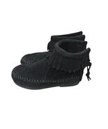 Toddler Girls Minnetonka Black Leather Ankle High Moccasin Booties New... - $27.56 CAD
