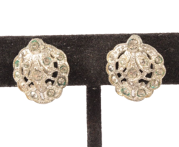 Vintage Rhinestone Earrings Screw Back Rhodium Plate 5/8 Inch Diameter - $4.99