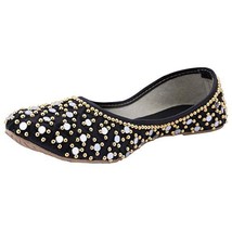 Women bellie Punjabi Jutti Indian ethnic Mojari Wedding flat US 6-11 Black shahi - £18.45 GBP