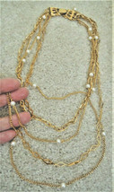 Necklace 5 Strand Gold/Pearl Layered Chain by Sumthing Special $60 Value Vtg 70s - £17.68 GBP