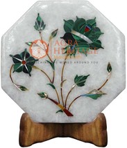 5&quot;x5&quot; Marble White Wall Decor Tile Malachite Inlaid Floral Art New Year ... - $110.88