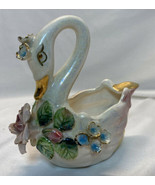 Vtg Norcrest Pink Swan Ashtray Lustreware Style With Flowers &amp; Gold Accents - $15.00