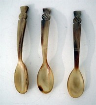 Scottish 3 x Thistle End Carved Horn Porridge Spoons c1890 - $42.75
