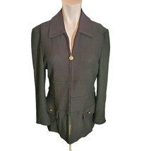 St. John Vintage Wool Knit Jacket Blazer ZIP Up Gold Ornate Buttons Black sz 8 - $74.44