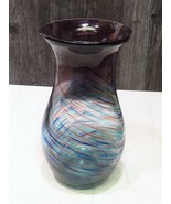 Purple and Blues Blown Art Glass Vase Swirls 9.5&quot;  - £69.55 GBP