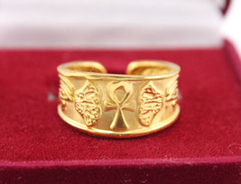 Egyptian Ring Ankh Key of Life Ring Yellow Gold 18K Ring Stamped Pharaonic Ring - £397.75 GBP+