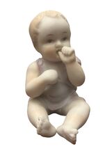 Bisque Porcelain Seated Baby Figurine 4" Piano Baby Vintage Collectible - $29.67