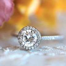Halo Engagement Ring 1.80Ct Round Cut Diamond Solid 14k White Gold in Size 5 - £185.55 GBP