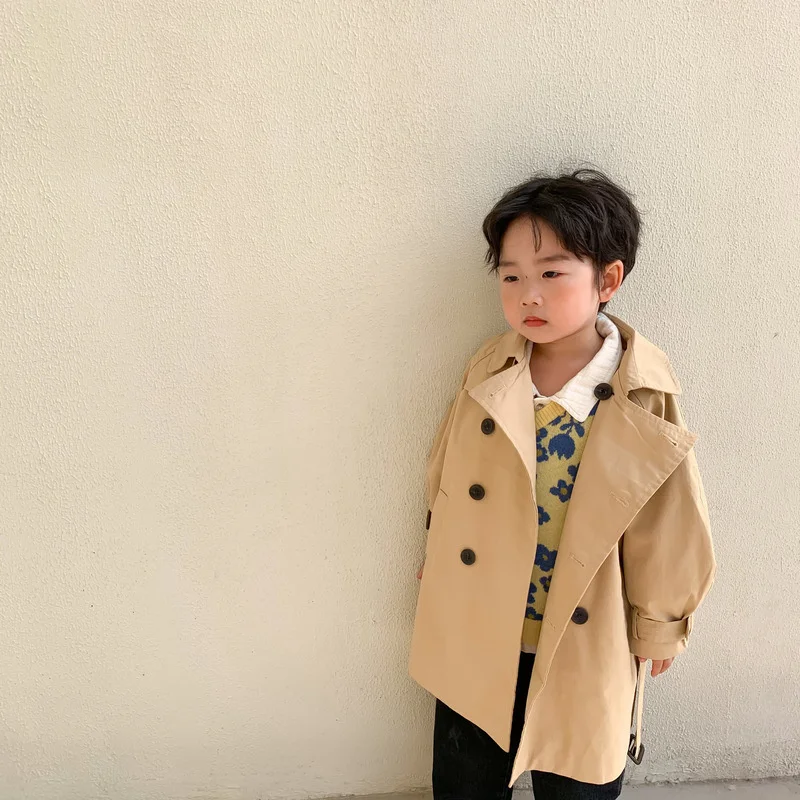 Korean style Spring children solid color fashion long trench jackets brother and - £119.21 GBP