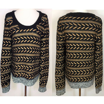 rag &amp; bone Black + Gold Oversized Wool Blend Pullover Sweater Runs Large Texture - £53.97 GBP