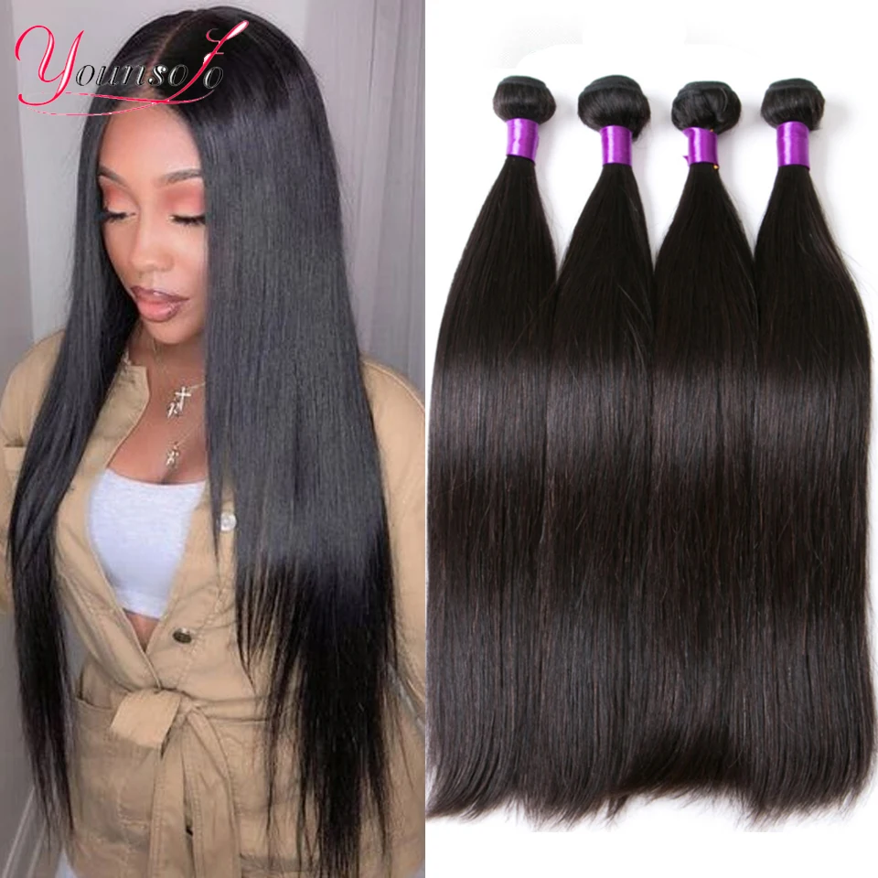 Solo straight human hair bundles 30 32inch for woman malaysian human hair 1 3 4 bundles thumb200