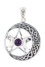 Jewelry Trends Celtic Pentacle Moon Goddess Sterling Silver Pendant - £126.49 GBP
