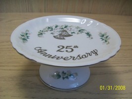 Lefton China Hand Painted 25th Anniversary Pedestal Candy Dish Bell Design - £6.33 GBP