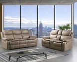 Roundhill Furniture Ensley Faux Leather Reclining Sofa and Loveseat, Sand - $3,262.99