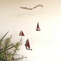 3 Sail Boat  Driftwood Mobile Nautical Decoration Outdoor - £23.98 GBP