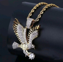 Men&#39;s Hip Hop Iced Gold Fashion Jewelry Fly Eagle Pendant 24&quot; Chain 10-3  - £11.15 GBP