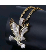 Men&#39;s Hip Hop Iced Gold Fashion Jewelry Fly Eagle Pendant 24&quot; Chain 10-3  - $13.89