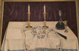 Rare Irving Schlussel Jewish Ceremonial Objects Still Life Judaica Art Painting - $12,869.99