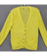 Fossil Women Cardigan Size L Yellow Preppy Linen Long Sleeve Button Up V... - $12.60