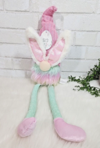 Pastel Easter Bunny Rabbit Gnome Shelf Sitter Pink Ears Plush Spring Tab... - $12.74