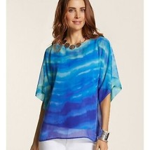 CHICO&#39;S Cana Top Women 2 Blue Cool Tie Dye Half Dolman Sleeve Cover Up - £29.63 GBP