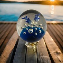 Paperweight Clear Art Glass Ball  Controlled Bubbles Blue Dolphins Ocean - $19.79 Paperweight Clear Art Glass Ball  Controlled Bubbles Blue Dolphins Ocean - $19.79