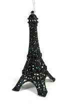 Silver Tree Eiffel Tower Christmas Ornament Black Glitter  - £11.80 GBP