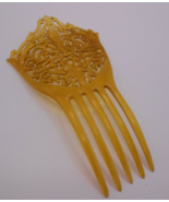 VICTORIAN celluloid mantilla hair comb amber 3 3/4&quot; art nouveau flowers ... - £69.15 GBP
